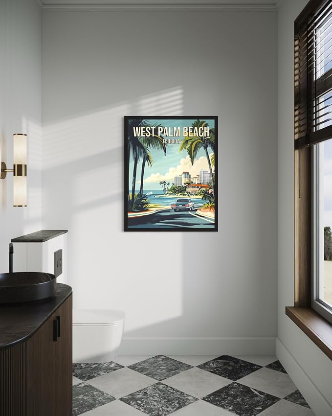 West Palm Beach Florida Wall Art Print Poster, US Vintage Retro Beach Scenery Posters Prints for Restroom Home Picture Painting Artwork Gallery 219 (West Palm Beach Florida, 24 x 36 inches, Unframed)