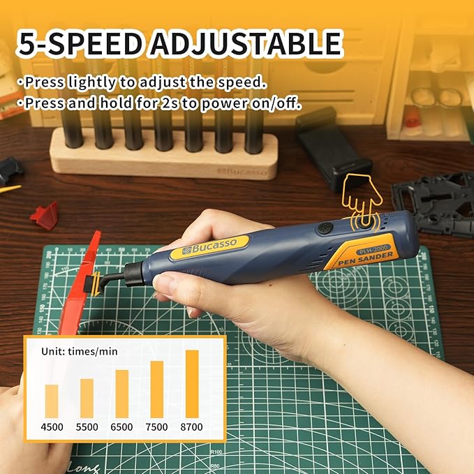 Cordless Pen Sander, 5-Speed and USB Charging with LED Light, Multi-Purpose Power Tool, Mini Power Sander for Sanding, Polishing, Finishing, DIY Crafts