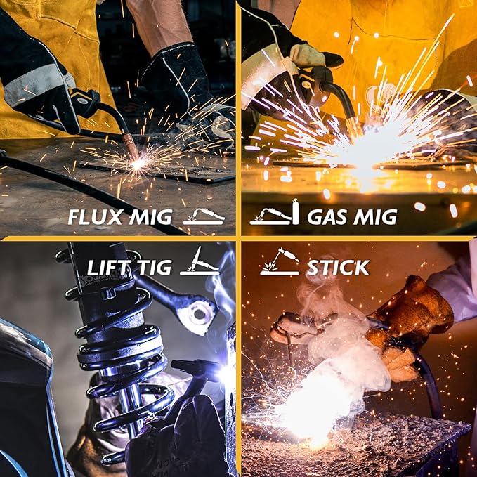 TOOLIOM 160A MIG Welder 4 in 1 Gas MIG/Flux Core MIG/Stick (MMA)/Lift TIG Welding Machine 110/220V Dual Voltage Welder IGBT DC Inverter with LCD Display
