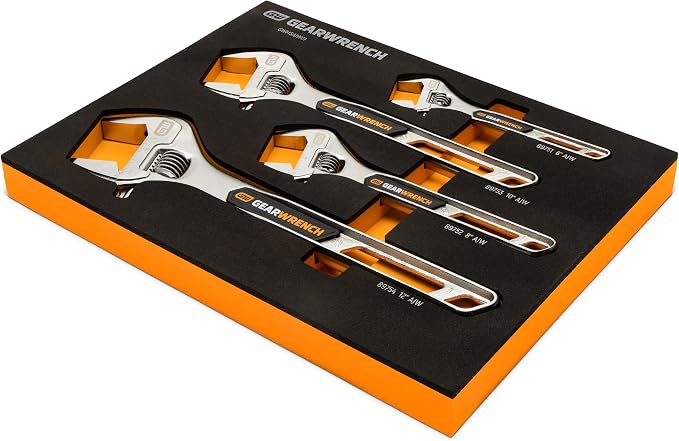 GEARWRENCH 4 Piece Adjustable Wrench Set with Foam Storage Tray | GWMSAJW01