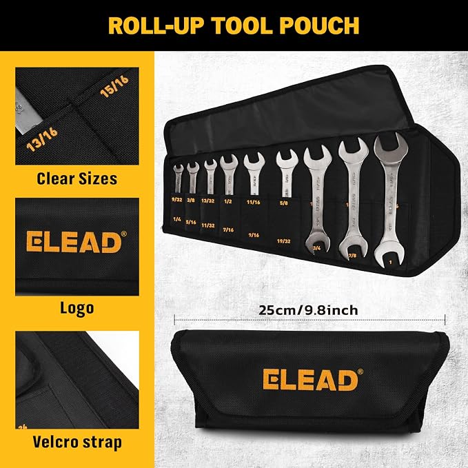 ELEAD 10-Piece Super-Thin Open End Wrench Set, Metric 5.5-27mm, CR-V Nickel Plated, 3 mm Thickness for Tight Spaces, 5.5, 7, 8, 9, 10, 11, 12, 13, 14, 15, 16, 17, 18, 19, 20, 21, 22, 23, 24, 27mm