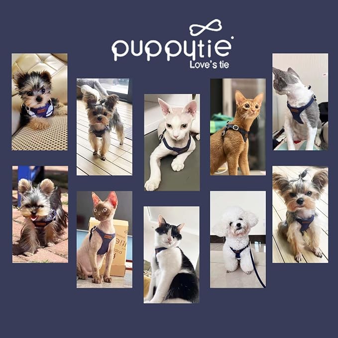 Puppytie XS Dog Harness and Leash Set, Navy, XS (4.5-11 lbs) | Extra Small Dog Harness, Puppy Harness and Leash, Soft Lightweight and Adjustable, Xsmall Dog Harness for Daily Walks