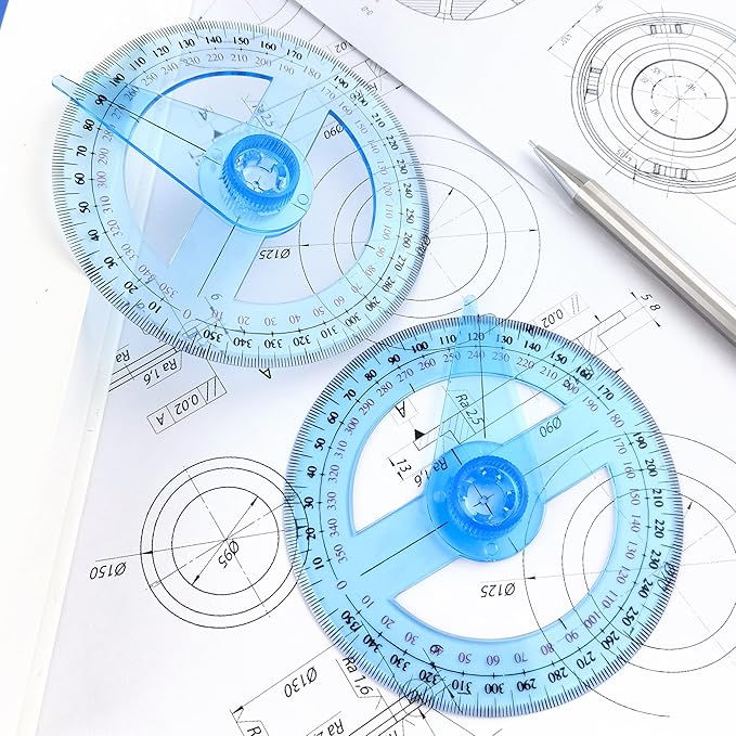 2 PCS 360 Degree Swing Arm Protractor Plastic Circle Protractor Ruler for School Classroom Drafting Angle Measurement