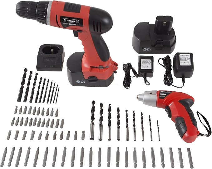 74-Piece 12V Cordless Drill and 3.6V Screwdriver Set – Rechargeable Cordless Power Tools with Bits, Sockets, and Carrying Case by Stalwart