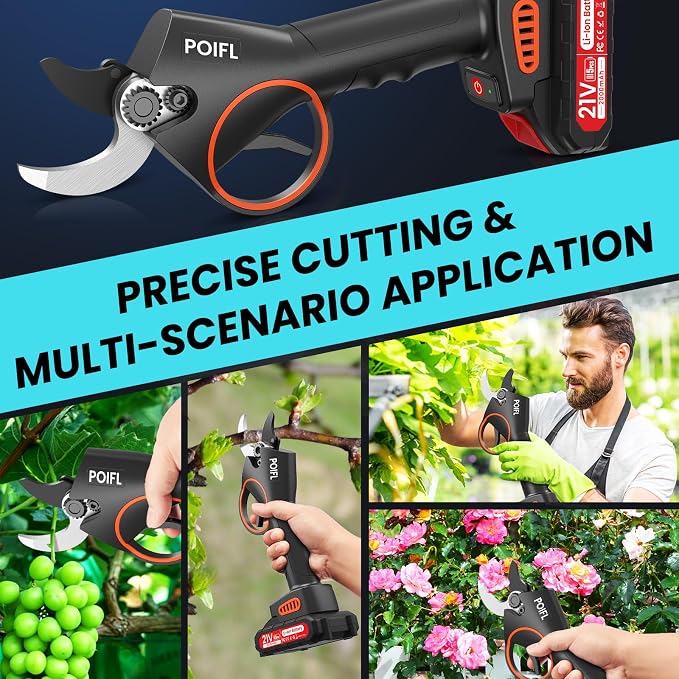 Electric Pruning Shears 1.4“, 2 * 2000 mAh Battery Secateurs per 6-8 h, SK5 Pruner Cordless, Professional Garden Power Tools for Plants, Hedges, Trees, and Flowers (Black)