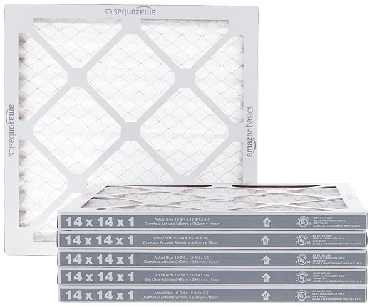 Amazon Basics 14x14x1 Air Filter, MERV 8 AC Furnace Filters, Allergy Control, Electrostatic, Air Cleaning, 6-Pack (Actual Size: 13.75" x 13.75" x 0.75")