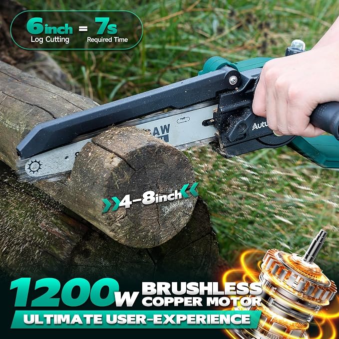 2-in-1 Electric Pole Saw for Tree Trimming,1200W Brushless Cordless Pole Saw&8 Inch Mini Chainsaw with 2 x 4.0Ah 21V Batteries,16 FT Max Reach, Tree Trimmer for Branch Cutting.
