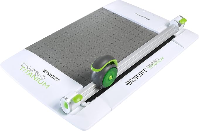 Westcott 12" CarboTitanium 45mm Rotary Metal Base Trimmer, White, Green (16718)