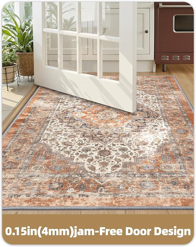 Color&Geometry Vintage Kitchen Rugs Sets of 3, Machine Washable 4mm Ultra Thin Stain Resistant Kitchen Floor Mats, Non Slip TPE Backing Runner for Sink,Hallway,Laundry,Entryway (2x3+2x5+2x7)