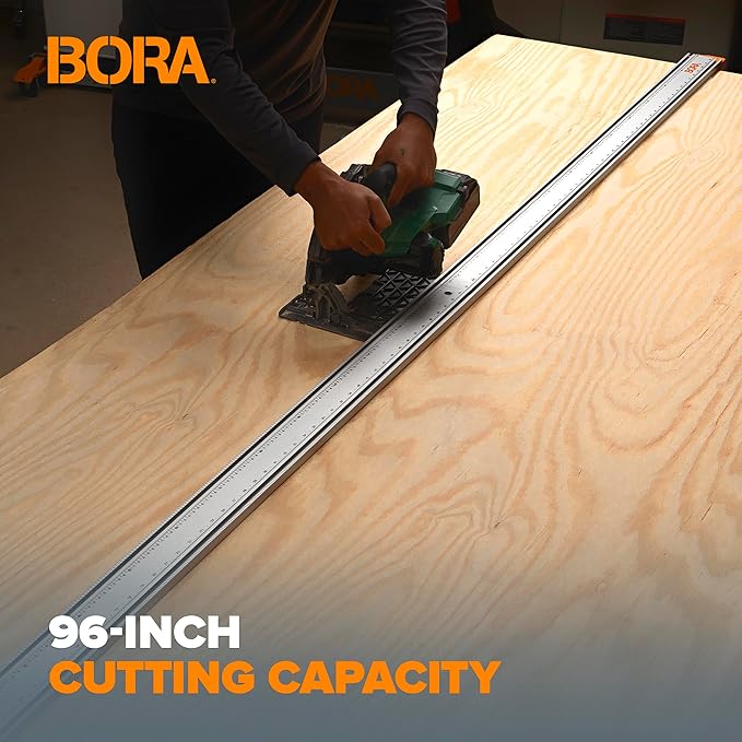 BORA NGX Circular Saw Guide Straight Edge Clamping Saw Guide 8ft Rail Track System with Quick Release Connector | For Cutting Sheet Goods, Plywood or OSB with Skill Saw Router or Jigsaw 546100