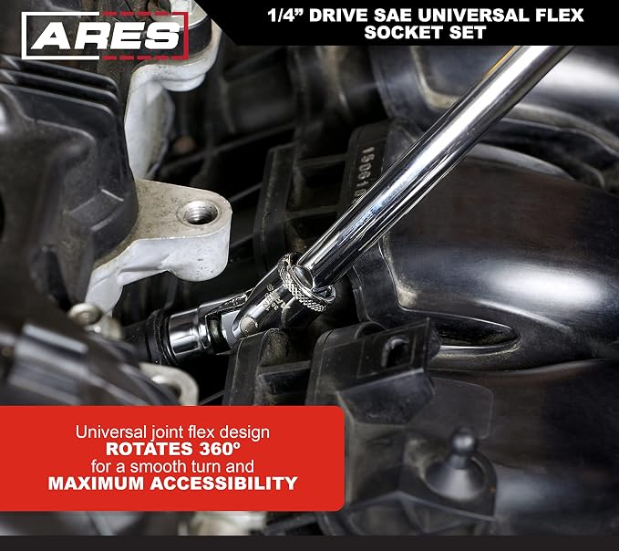 ARES 39014 7-Piece 1/4-Inch Drive SAE Universal Flex Socket Set | 6-Point Sockets from 3/16-Inch to 9/16-Inch; Universal Joint Flex Design For 360 Degree Access