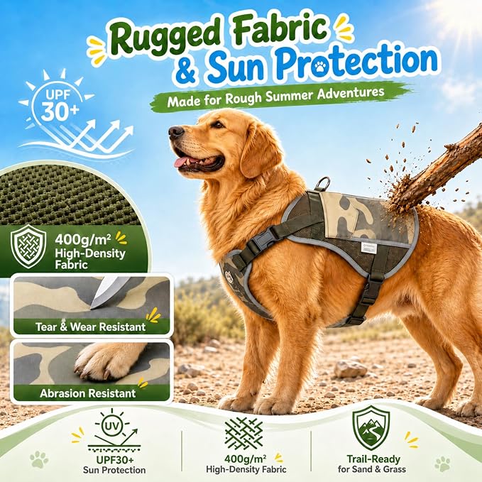 Dog Cooling Vest Harness UV Reflective Camouflage