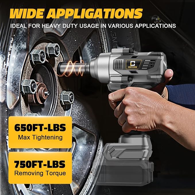 Cordless Impact Wrench 1/2 inch Compatible with Dewalt Battery, 750FT-LBS (1000N.m) Brushless Electric Impact Gun Includes LED Work Light, High Torque Impact Driver, Bare Tool Only