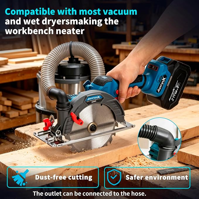 AwxryoX 6-1/2" Cordless Circular Saw,Brushless Sierra Circular with 2 x 6.0Ah Battery & 3 Blade,Electric Hand Circle Saw 0-45° Cutting Bevel,Max Cut Depth 2-1/4"(90°),1-7/16" (45°) for Wood Metal PVC