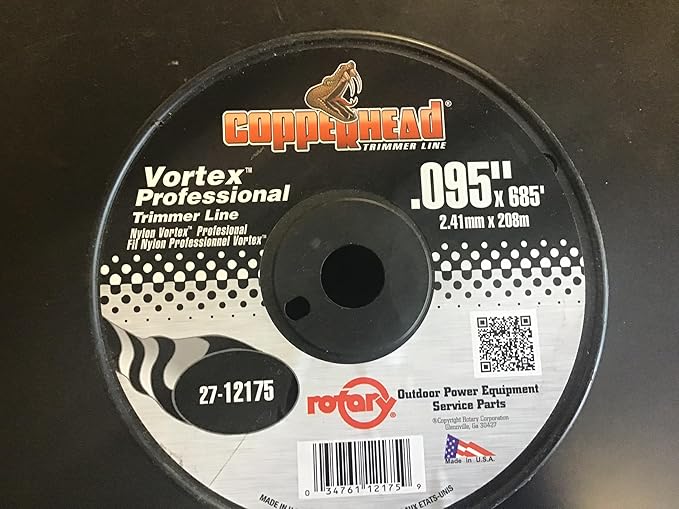 Rotary 12175 Vortex Trimmer Line 095 x 685'. 3 lb Spool. Copperhead Trimmer Line. Professional Trimmer Line.