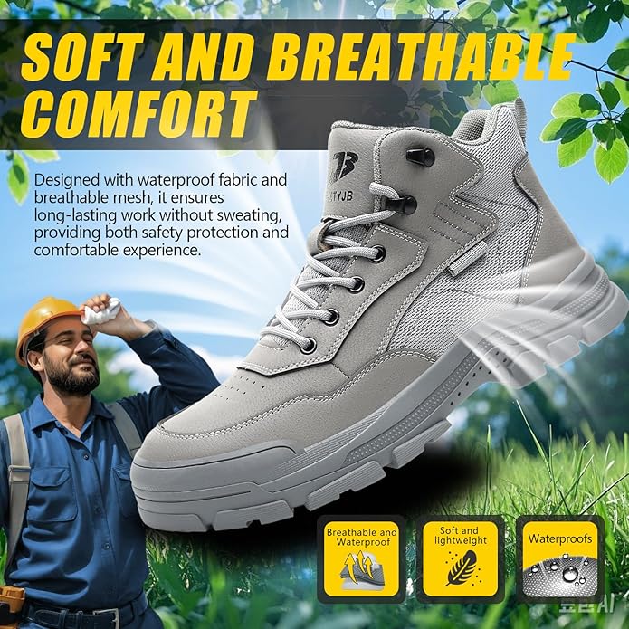 Work Boots for Men,Lightweight Breathable High Top Steel Toe Boots,Indestructible Steel Toe Shoes,Non Slip Safety Work Shoes.
