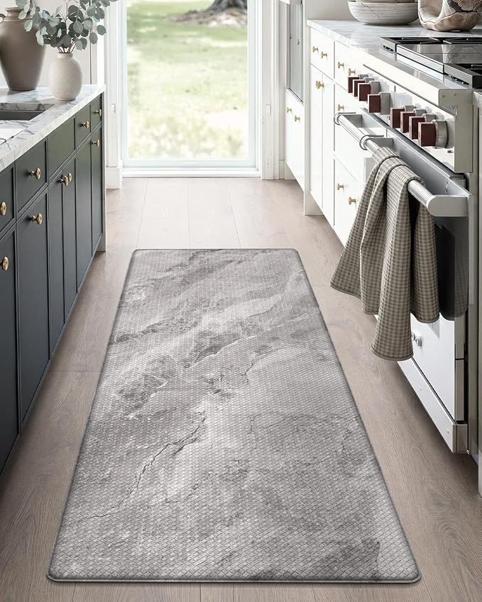 Color&Geometry Marble Kitchen Mats for Floor 24x59, Non Slip Wide Kitchen Runner Rug, Easy Clean, Oil & Water Resistant, Anti Fatigue Foam Standing Mat for Sink, Laundry, Office, Grey