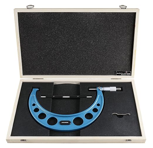 Accusize Industrial Tools Outside Micrometer, 7-8", EG00-0008 | 7-8", Ultra-Precision, Carbide Tipped, M-Type, Resolution 0.0001", Ratchet Friction Thimble, Solid Storage Case