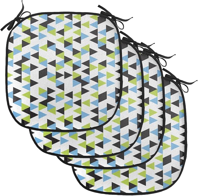 Lunarable Geometric Chair Cushion Pads Set of 4, Abstract Patterns Triangles Geometry in Contrasting Colors, Anti-Slip Seat Padding for Kitchen & Patio, 16"x16", Avocado Green Pale Blue