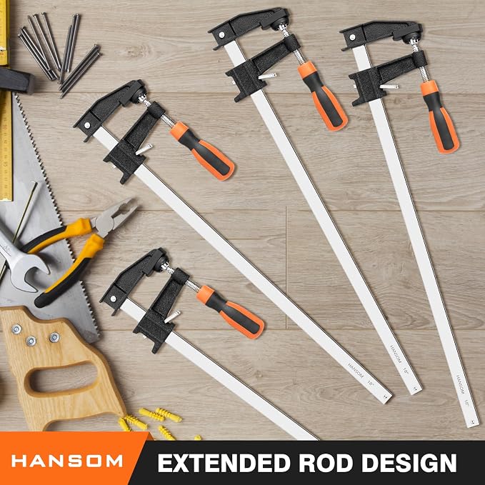 4-Pack 18 inch Bar Clamps,Long Wood Clamps Heavy Duty Force 600 Lbs Adjustable and Release Quickly,Woodworking Clamps Throat Depth 2.5 inch with Plastic Handle
