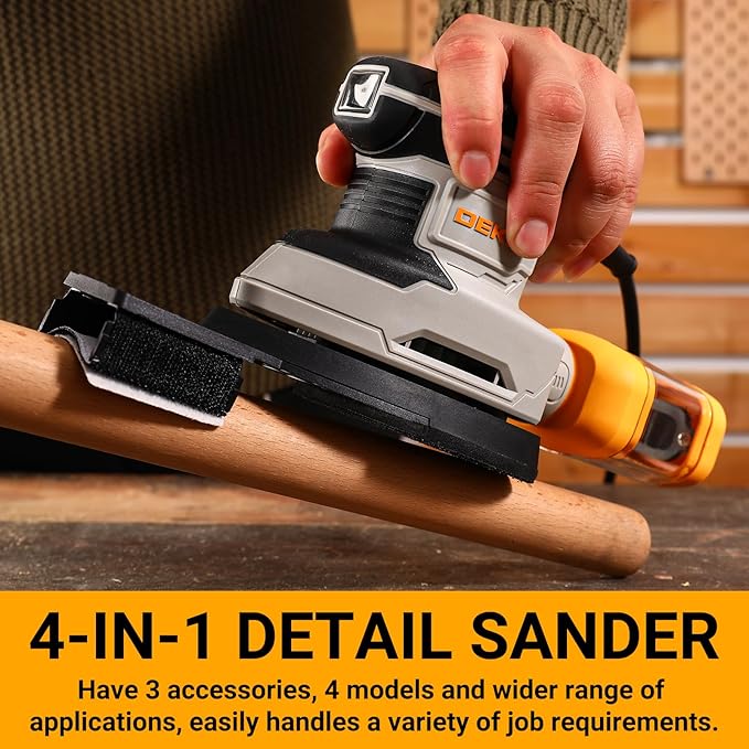 Detail Sander: DEKOPRO 1.5A Multi-Function Mouse Sander Electric Sander Tool Corded Palm Sanders with Dust Collection, 3 Additional Attachments &12pc Sandpapers for Sanding,Polishing,Removing Paint