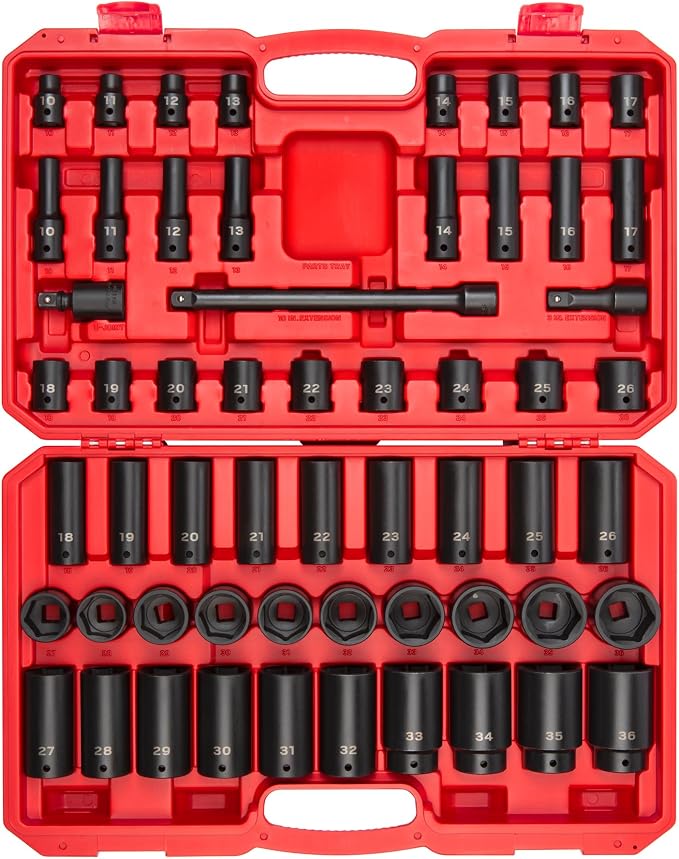 TEKTON 1/2 Inch Impact Socket Set, 57-Piece | SID92401 | (10 - 36 mm), Shallow and Deep, 6-Point, Case