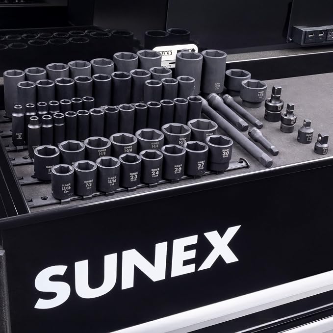SUNEX 1068 3/8" & 1/2" Drive SAE & Metric 6 Point Standard & Deep Master Impact Socket Set, 68-Piece