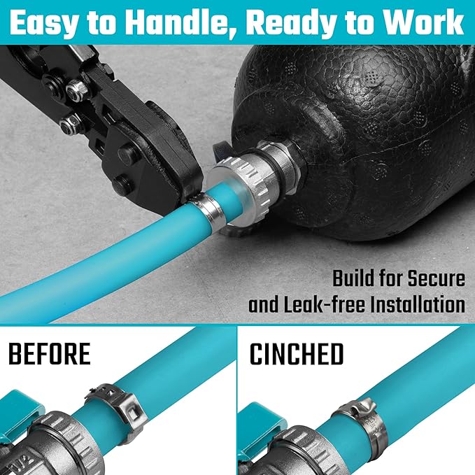 DURATECH Ratchet PEX Crimping Tool, PEX Cinch Tool for Fastening Stainless Clamps from 3/8-in to 1-in, Fits ASTM F2098 Clamps and 10mm Max Width Single Ear Clamps