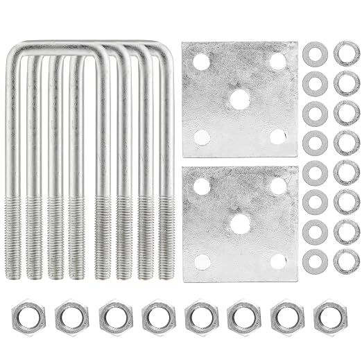 Hot-dip Galvanized Zinc Square U Bolt Kit for Boat Trailer Axle Leaf Springs, for 2x2 Axle - 5 1/4" Long,2 inch Wide Square U-Bolts with Nuts and Frame Plate for Trailer Automobiles Trailer.