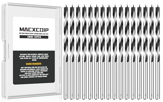 Brad Point Wood Drill Bit Set, 16Pcs 3MM Metric Drill Bit Set with Double Flutes Design for Carpenter Woodworking and All Types of Wood