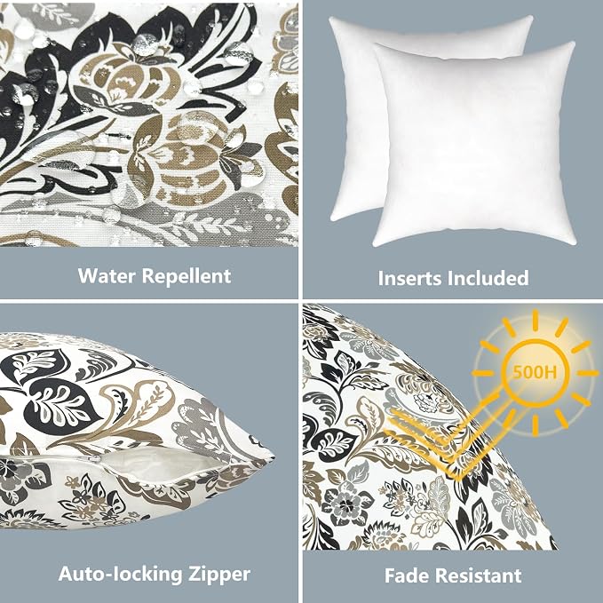LVTXIII Outdoor Throw Pillows, Decorative Throw Pillows with Inserts, 16"x16" Square Pillows for Bed, Couch, Sofa and Patio Furniture, Set of 2, Dailey Tan