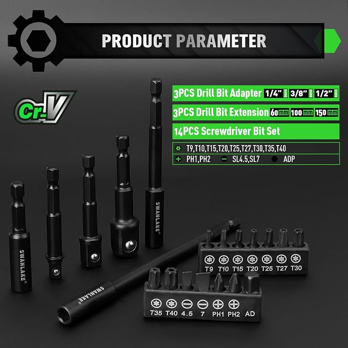 55-Piece Magnetic Nut Driver Set, Metric & SAE 1/4" Hex Shank, Impact Socket Adapters, Snappy Driver Bits, Drill Bit Extension, 14PCS Screwdriver Bit Set