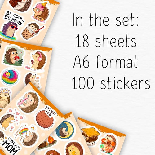 100Pcs Hedgehog Stickers for Water Bottle, Laptop - Funny Hedgehog Gifts, Party Supplies & Party Decorations - Woodland Animal Stickers and Decals - Gift for Women & Men