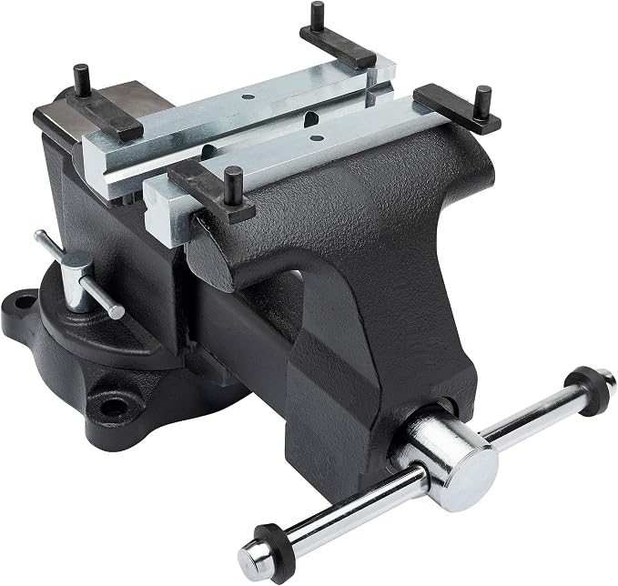 Yost MV-7 Multipurpose 7" Wide Jaw Homeowners Bench Vise | Industrial & Workshop-Grade Work Table Mechanic Tools for Wood Working, Metal Works, & DIY Projects | 360° Swivel Base | Includes 4 Jaw Dogs