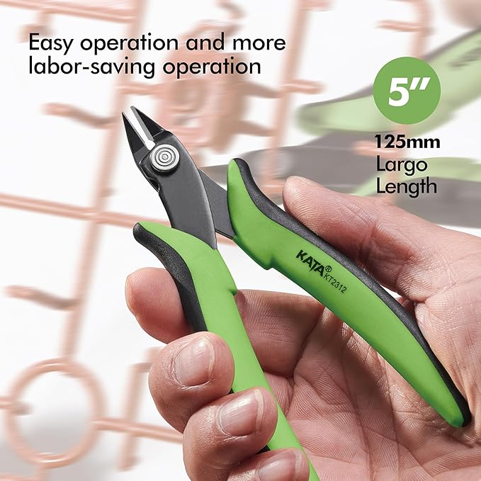 KATA 2PC Micro Flush Cutters, 5-Inch Precision Wire Cutter, Anti-Slip Side Cutting Pliers for Electronics, Zip Ties, Copper Wire