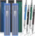 Nezyo 4 Pieces Welder Pencil with 60 Pieces Round Refills Mechanical Pencil Metal Marker Pen for Construction Workers, Metal Work, Welders, Plumbers, Framers (Black, Blue, Green, Silver)