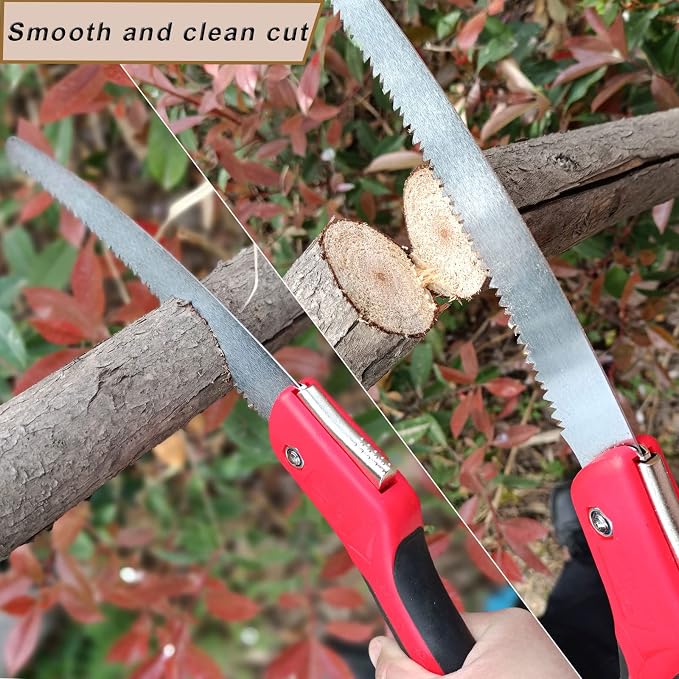 10 Inch Heavy Duty Pruning Saw, Folding Hand Saw with SK5 Curved Blade, Triple-cut Razor Teeth Used for Trees Wood Cutting Camping Gardening Work, Hiking, Landscaping, Tree Trimming
