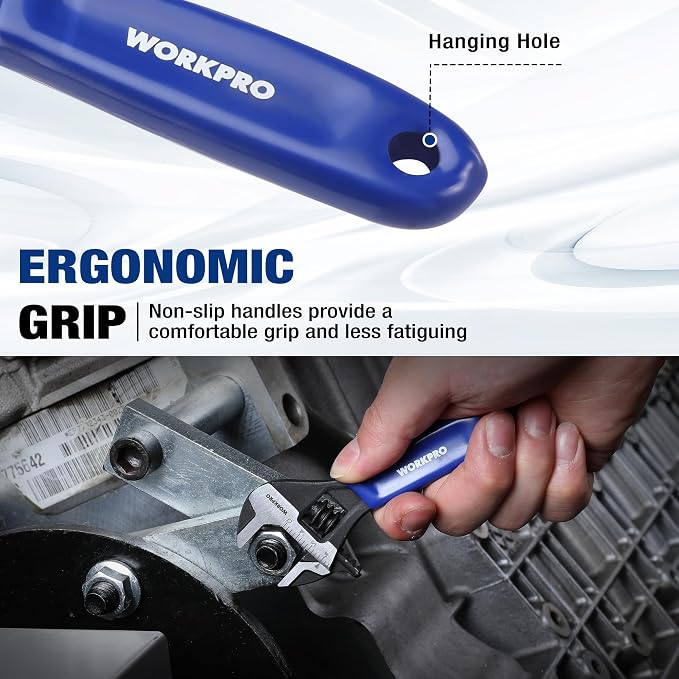 WORKPRO 4-Inch Mini Adjustable Wrench, Cr-V Steel Wide Jaw Black Oxide Wrench for Small Nuts, Metric & SAE Scales, for Home, Workshop and DIY (Pack of 2)