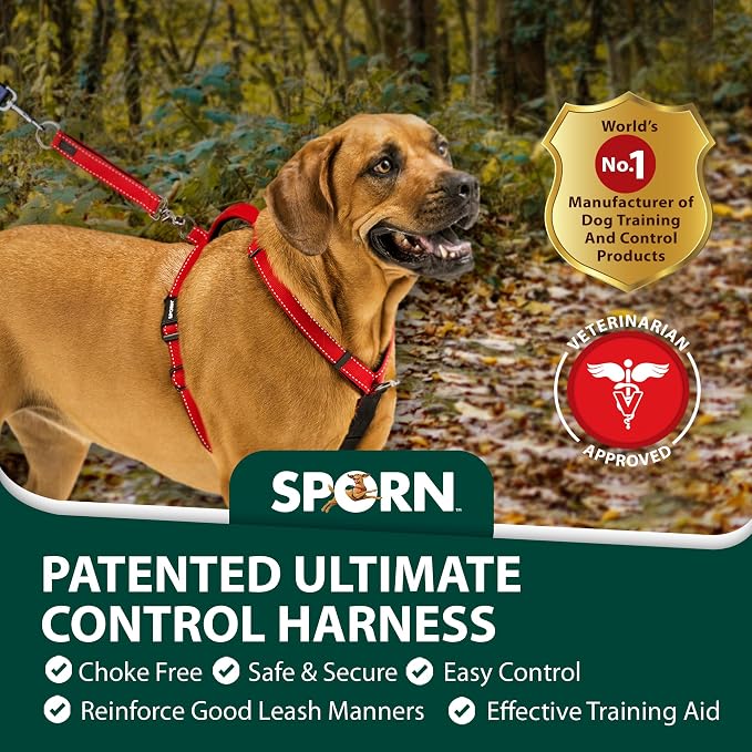 SPORN Ultimate Control No Pull Dog Harness for Small-Sized Dogs - 4-in-1 Adjustable Dog Harness with Front, Back & Dual-Clip Options & Emergency Grab Handle - Easy On/Off, Padded Comfort (Red, S)