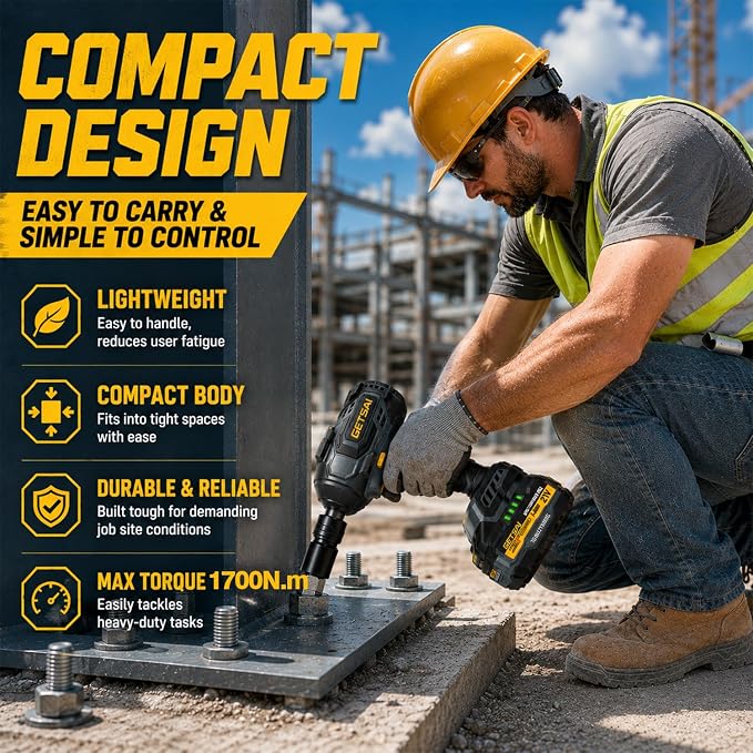 Impact Wrench 1700N.m, 1/2 1254Ft-lbs Super High Torque Cordless Impact Gun with 2x4.0Ah Battery, Electric Pistola De Impacto with 6 Socket, 3500IPM Brushless Llave De Impacto for Truck/Pickup