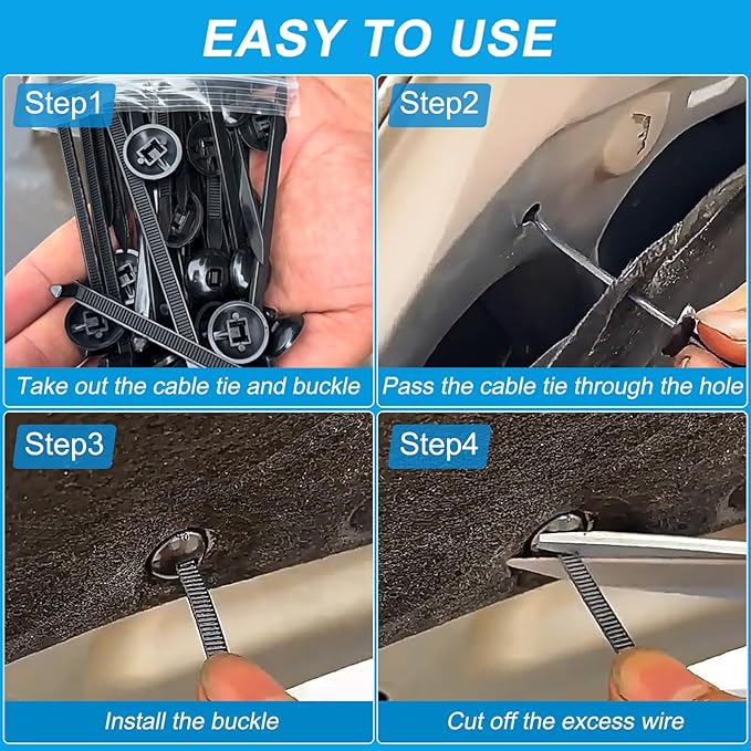 100 Pcs Automotive Universal Nylon Tie Buckles, Heavy-Duty Self-Locking, New Multifunctional Automotive Fasteners for DIY Auto Repair, Home & Office Use