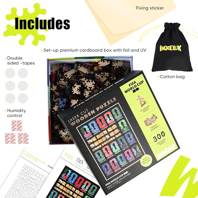 FIFA World Cup 2026 Wooden Jigsaw-Puzzle,Gift for Soccer Fan-Host Cities | Official Licensed,5MM Thick Soccer puzzles,Long-Lasting Display sports memorabilia collector,300 Pieces Irregular Shape