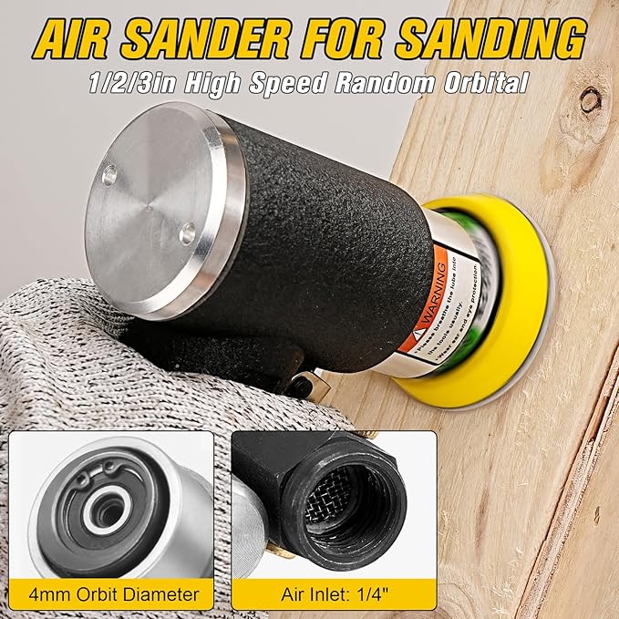 Mini Air Sander 1/2/3 Inch Pneumatic Small Orbital Sander for Auto Body Work, Mini Polisher with 45PCS Sanding Discs + 3PCS Backing Pads, Air Powered