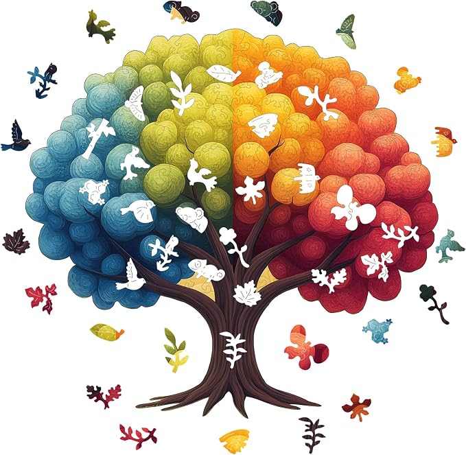 Pikoqunc Balloon Tree Wooden Puzzles for Adults – 204 Pcs Unique Shaped Wood Jigsaw, Creative Balloon Tree Design, for Family & Friends, Premium Box Packaging 12.6 X 12 in