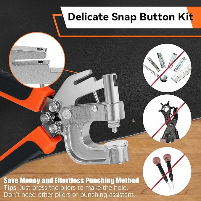 Leather Snap Fastener Tool Kit - Snap Button Kit with 40 Sets 15mm Silver Snaps - Hole Punch & Snap Press Pliers for Leather Craft, Jacket & Bag Repair - Ergonomic Design for Safe, Easy DIY Projects