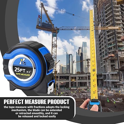 Youyole 10 Pack Tape Measure with Fractions 1/8 Steel Measuring Tape Retractable Easy Read Measurement Ruler Steel Power Blade (25 ft X 1 in,Blue)