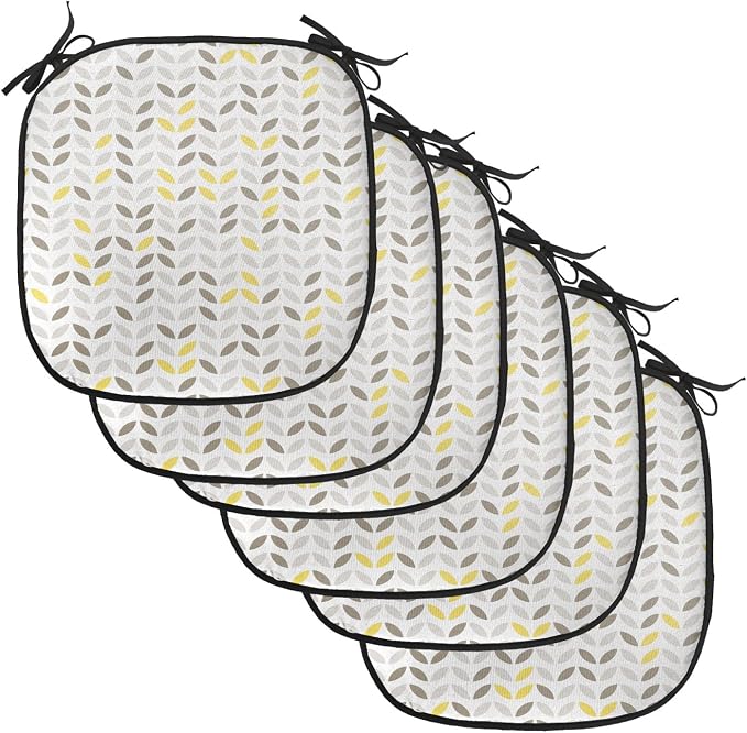 Lunarable Geometric Chair Cushion Pads Set of 6, Fish with Abstract Pattern Techno Urban Illusion Creative Design Print, Anti-Slip Seat Padding for Kitchen & Patio, 16"x16", Yellow and Taupe