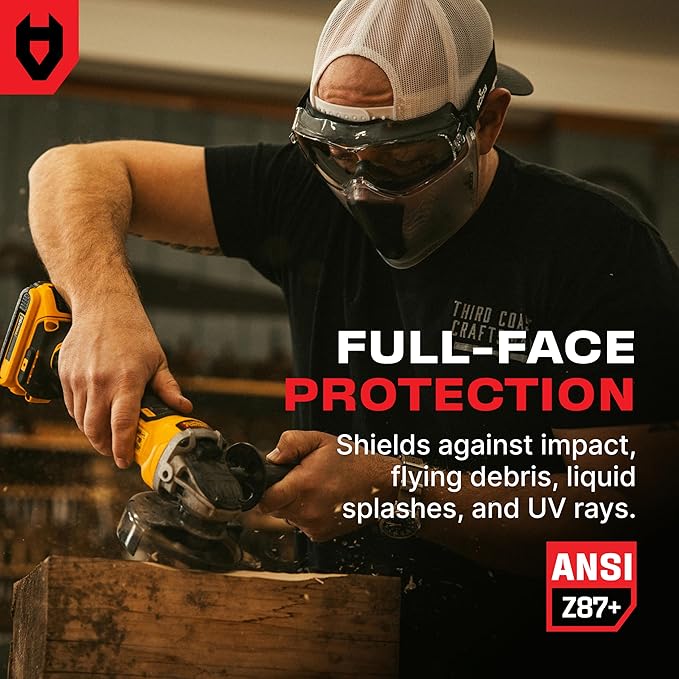 NoCry Safety Face Shield Mask for Work with Premium Anti Fog and Anti Scratch Technology — Durable ANSI Z87.1 Certified Grinding Face Shield with Extreme Impact Resistance