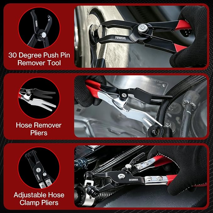 10 PCS Electrical Disconnect Pliers Fuel Line Disconnect Tool Kit, Hose Clamp Pliers Set with Snap Ring Pliers, Trim Removal Tools, Hose Removal Tool for Auto Repair