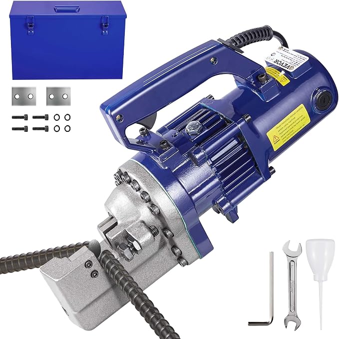 VEVOR Electric Hydraulic Rebar Cutter 1350W 110V - Portable, Cuts #7 4-22mm Rebar in 4.5 Seconds, with Stainless Steel Carry Case
